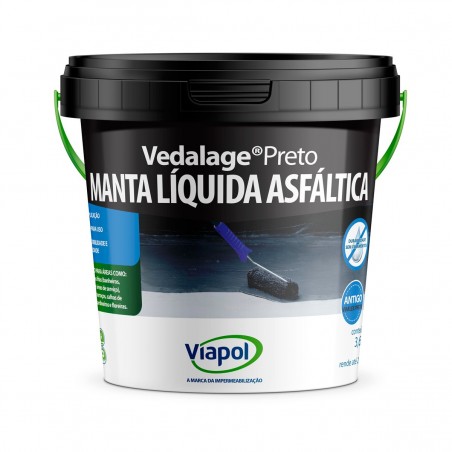 IMPERMEABILIZANTE MANTA LÍQUIDA VEDALAGE PRETO 3,6KG VIAPOL