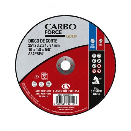 DISCO CORTE FERRO 10X1/8X5/8 254X3,2X15,87MM CARBOFORCE GOLD CARBORUNDUM