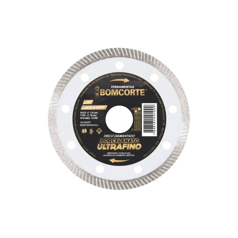 DISCO DIAMANTADO SECO CORTE PORCELANATO ULTRAFINO 41/2X20MM BOMCORTE